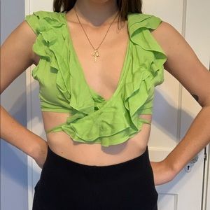 Green flattering wrap top